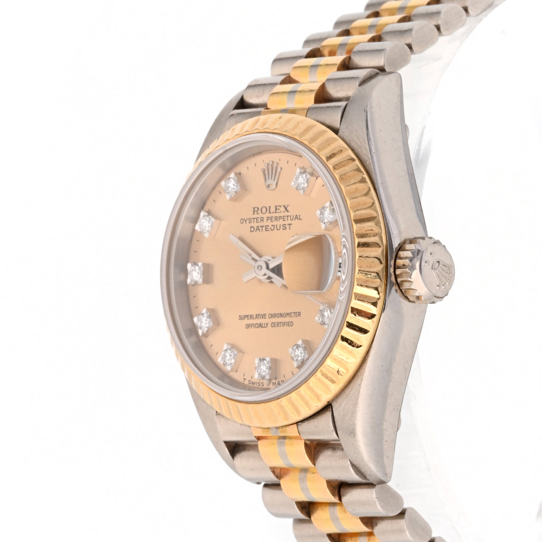 Rolex Datejust Lady President Tridor Champagne Diamond Dial on President 69179 Papers