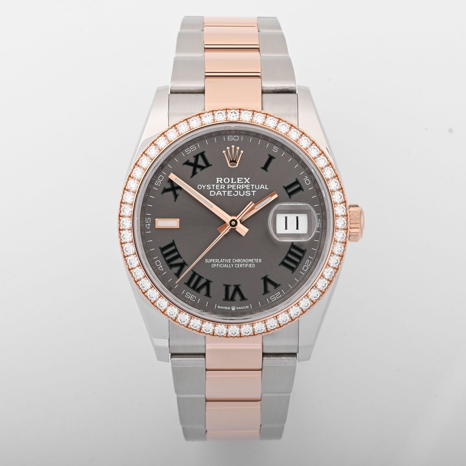 Rolex Datejust 36mm Wimbledon Dial Factory Diamond Bezel on Oyster 126281RBR Card 2021