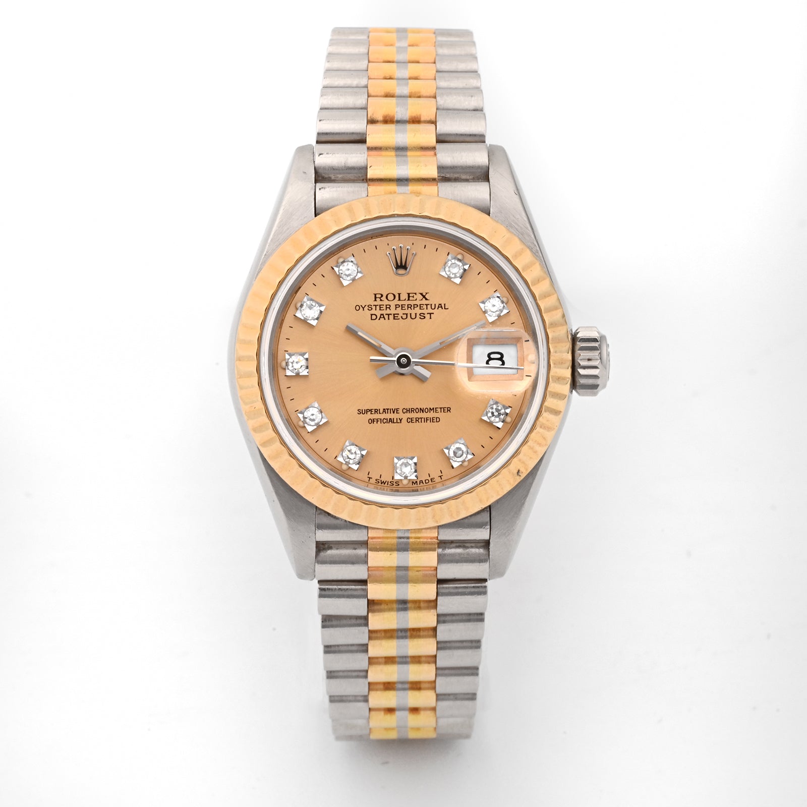 Rolex Datejust Lady President Tridor Champagne Diamond Dial on President 69179 Papers