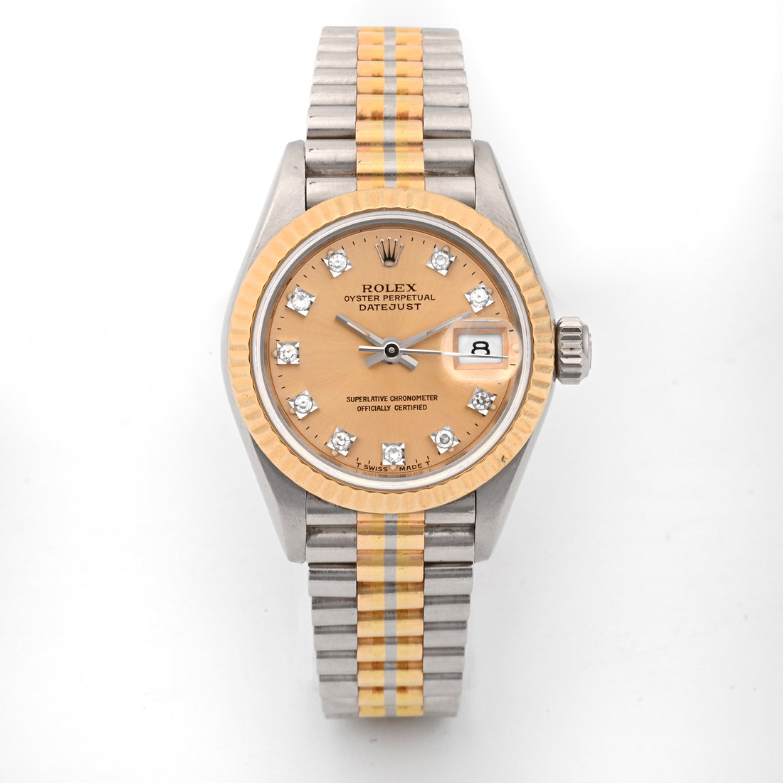 Rolex Datejust Lady President Tridor Champagne Diamond Dial on President 69179 Papers