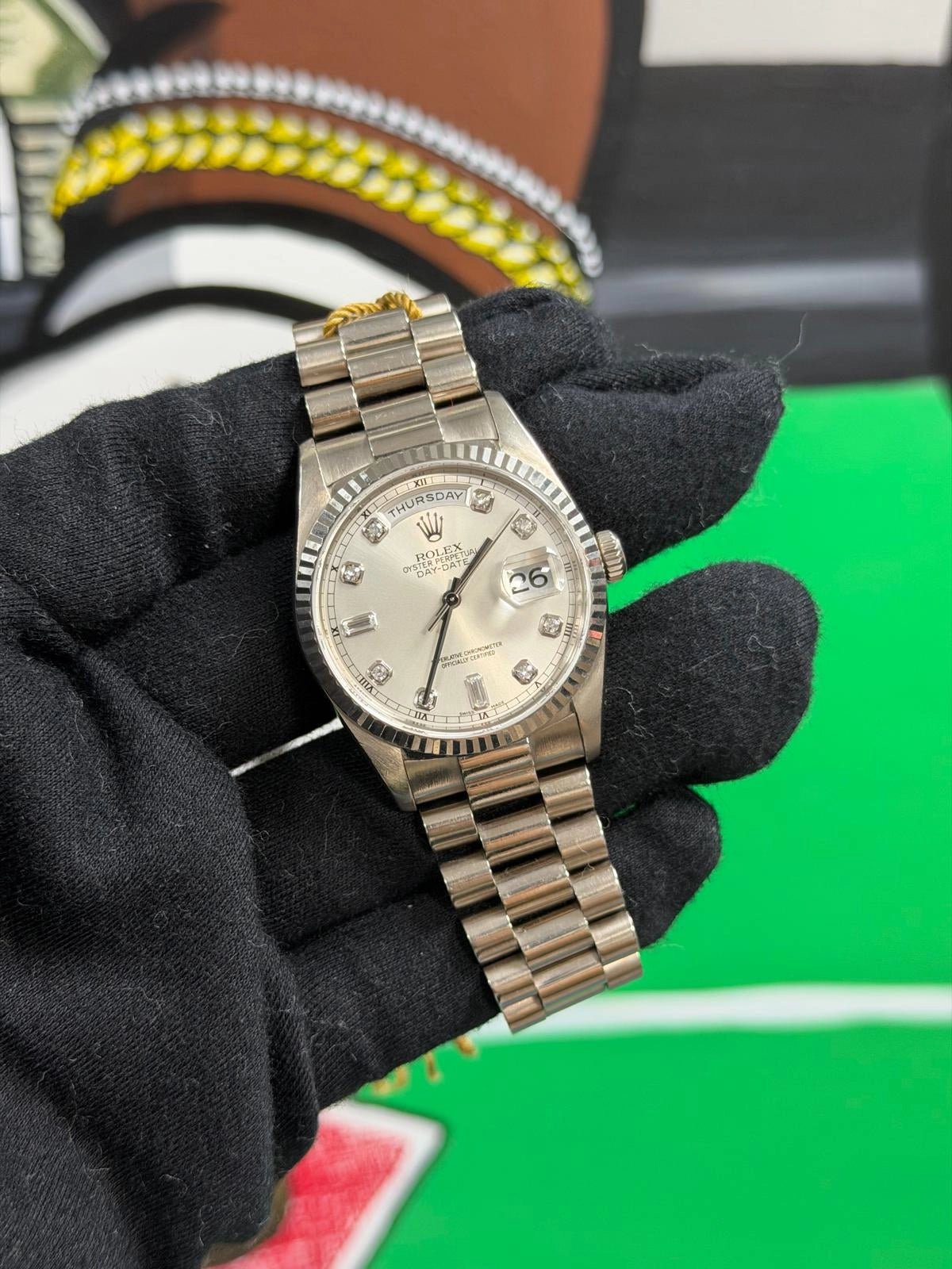 Rolex Day-Date 36 Silver diamond Dial on President band 18239