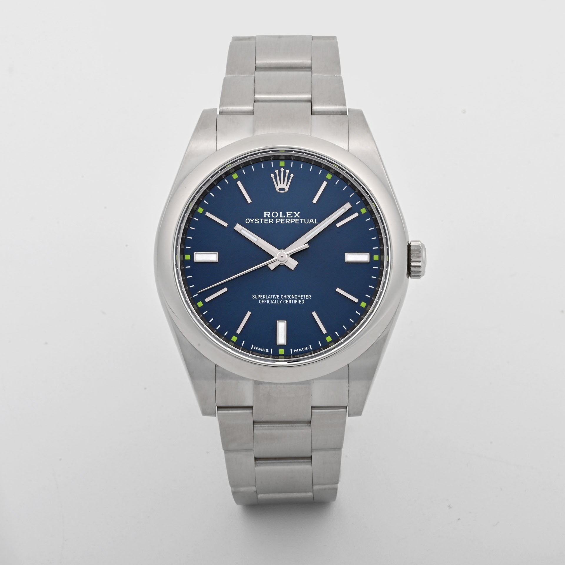 Rolex Oyster Perpetual 39 Blue Index Dial on Oyster band 114300 Card 2018
