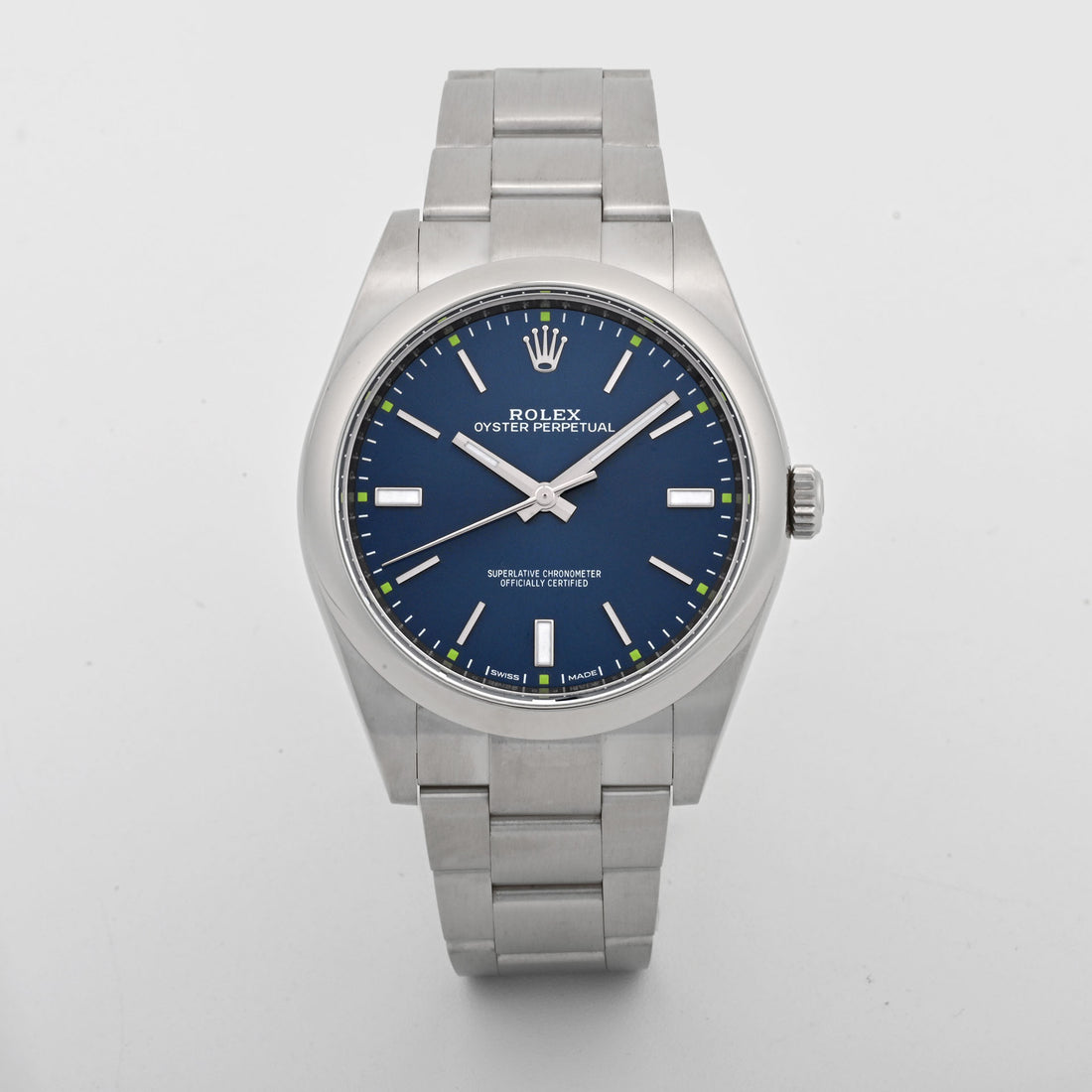 Rolex Oyster Perpetual 39 Blue Index Dial on Oyster band 114300 Card 2018
