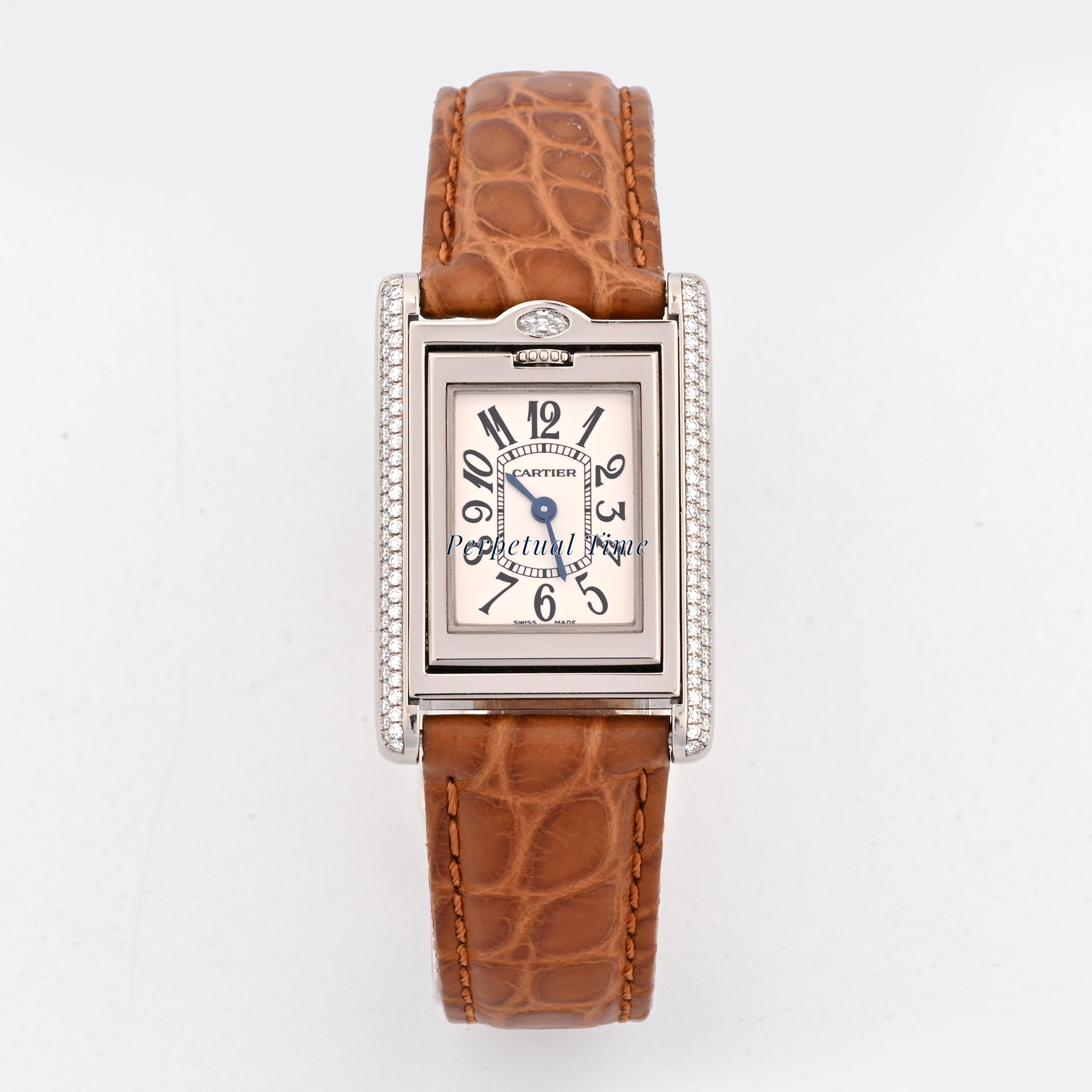 Cartier Tank Basculante White Arabic Dial on Brown Leather band wa202751