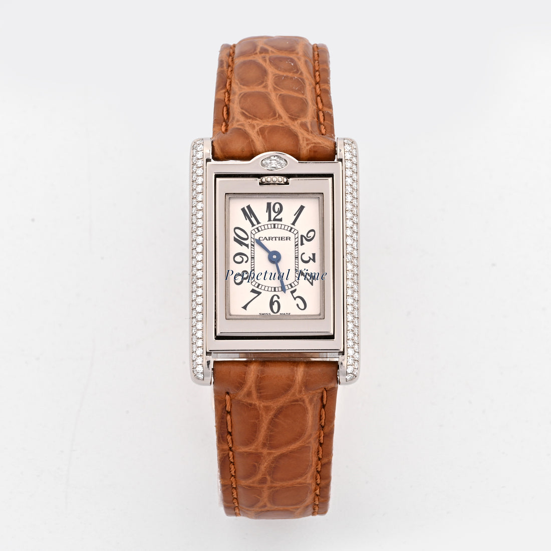 Cartier Tank Basculante White Arabic Dial on Brown Leather band wa202751