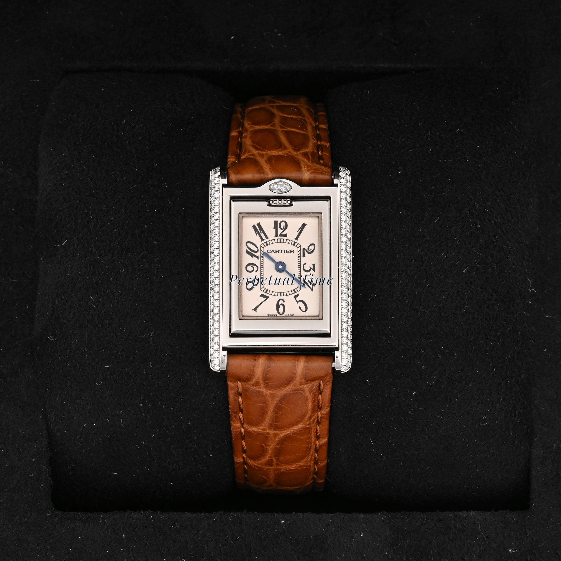 Cartier Tank Basculante White Arabic Dial on Brown Leather band wa202751