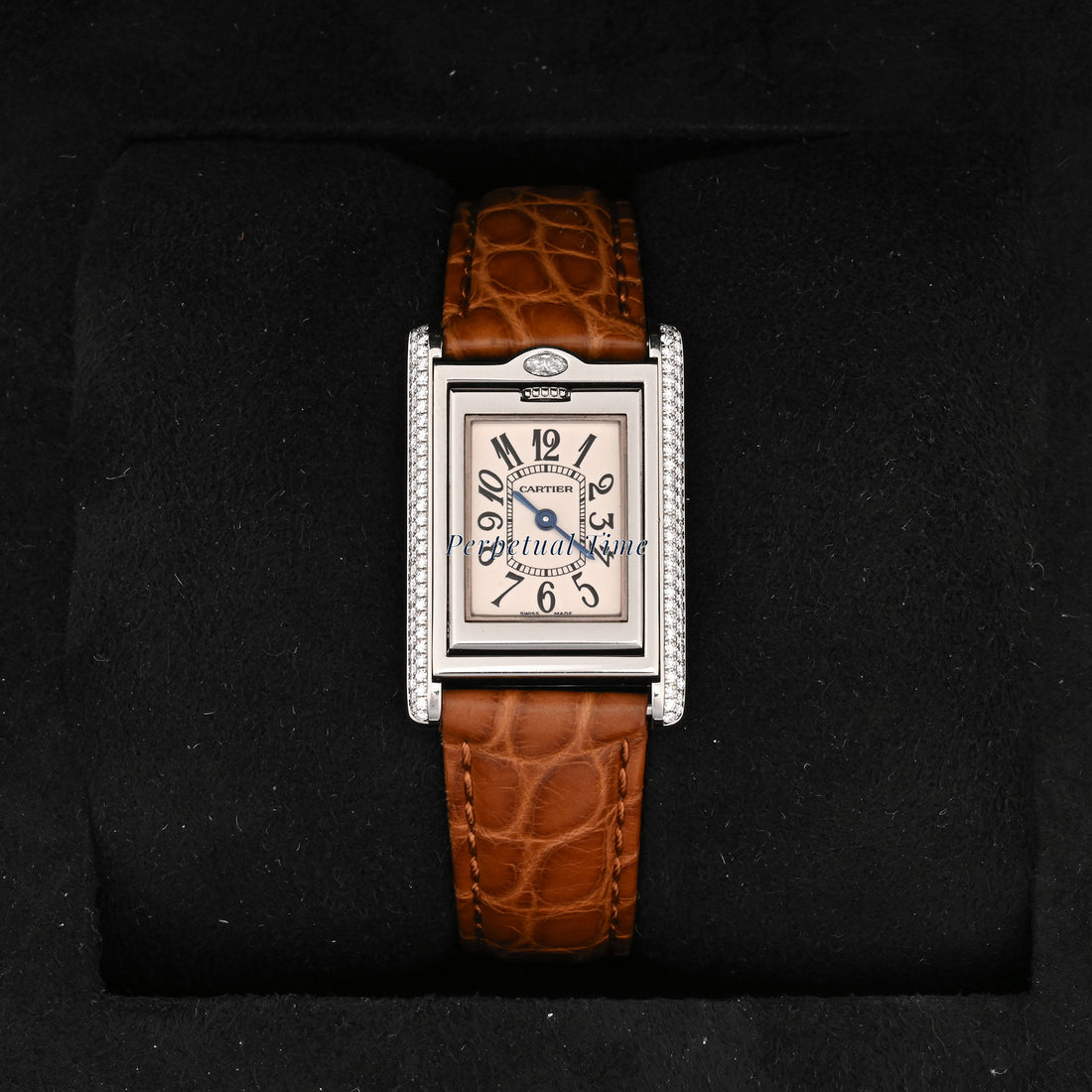 Cartier Tank Basculante White Arabic Dial on Brown Leather band wa202751