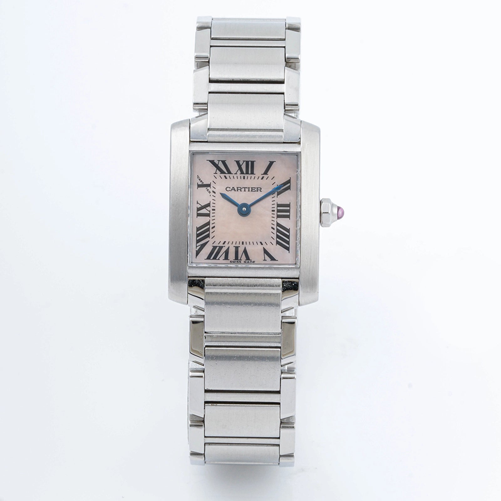 Cartier Tank Francaise Pink Mother Of Peral With Roman Dial on Bracelet W51027Q3 Papers Open Date