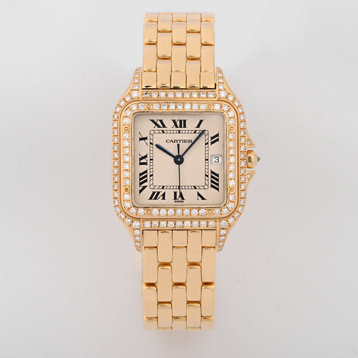 Cartier Panthere Jumbo Yellow Gold White Roman Dial on Bracelet W25014b9