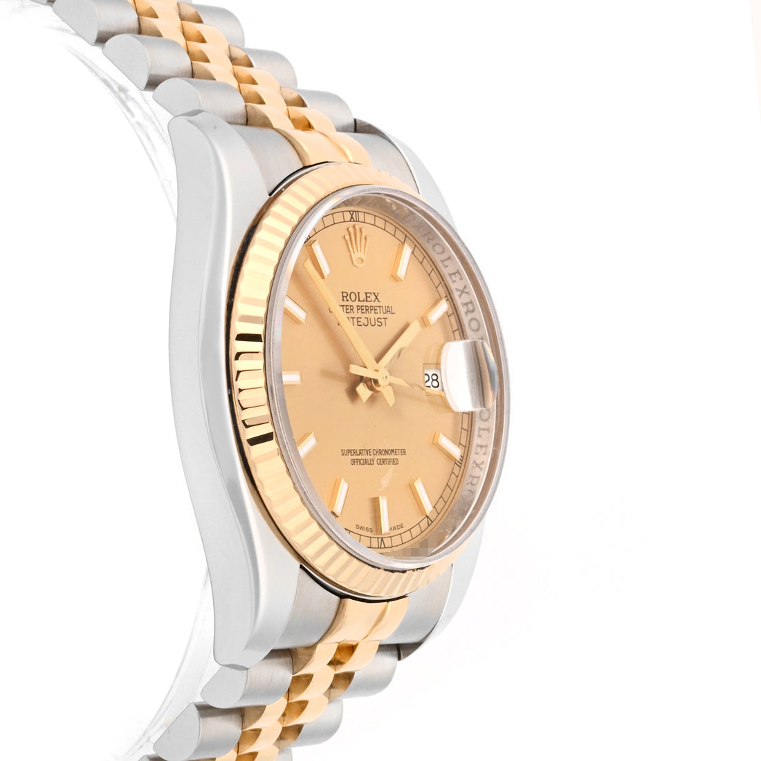 Rolex Datejust 36mm Stainless Steel And Yellow Gold Champagne stick Dial on Jubilee 116233 Card 2007