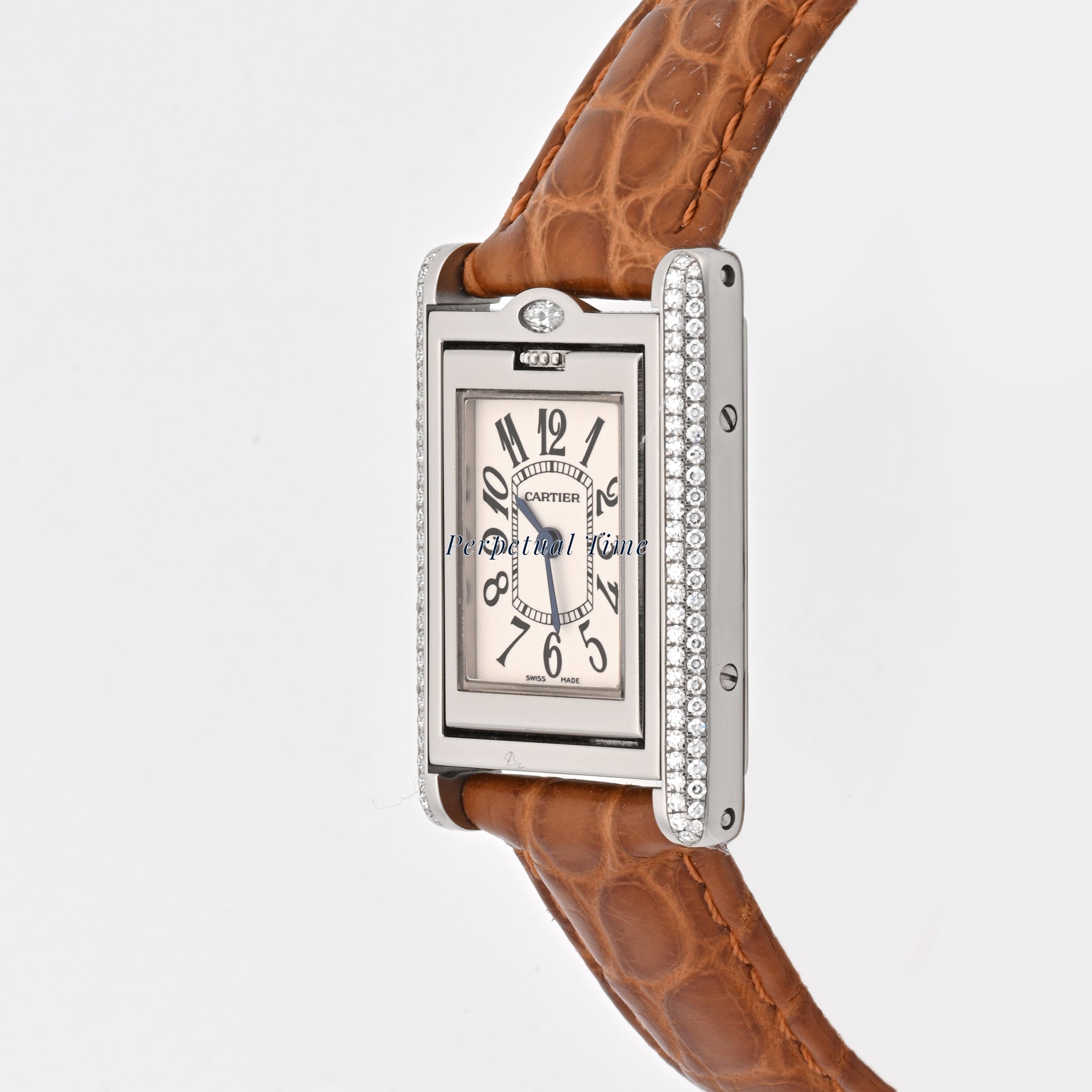 Cartier Tank Basculante White Arabic Dial on Brown Leather band wa202751
