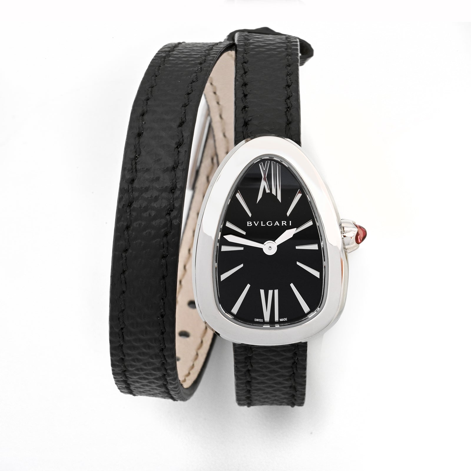 Bvlgari Serpenti Stainless Steel Black Dial on Leather Band 102782