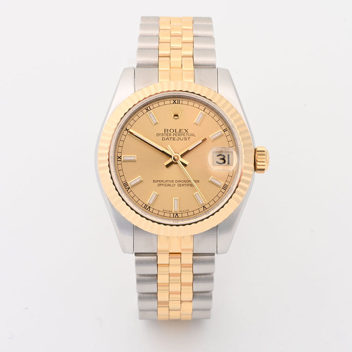 Rolex Datejust 31mm Stainless and Yellow Gold Champagne Stick Dial on Jubilee 178273 Papers 2006