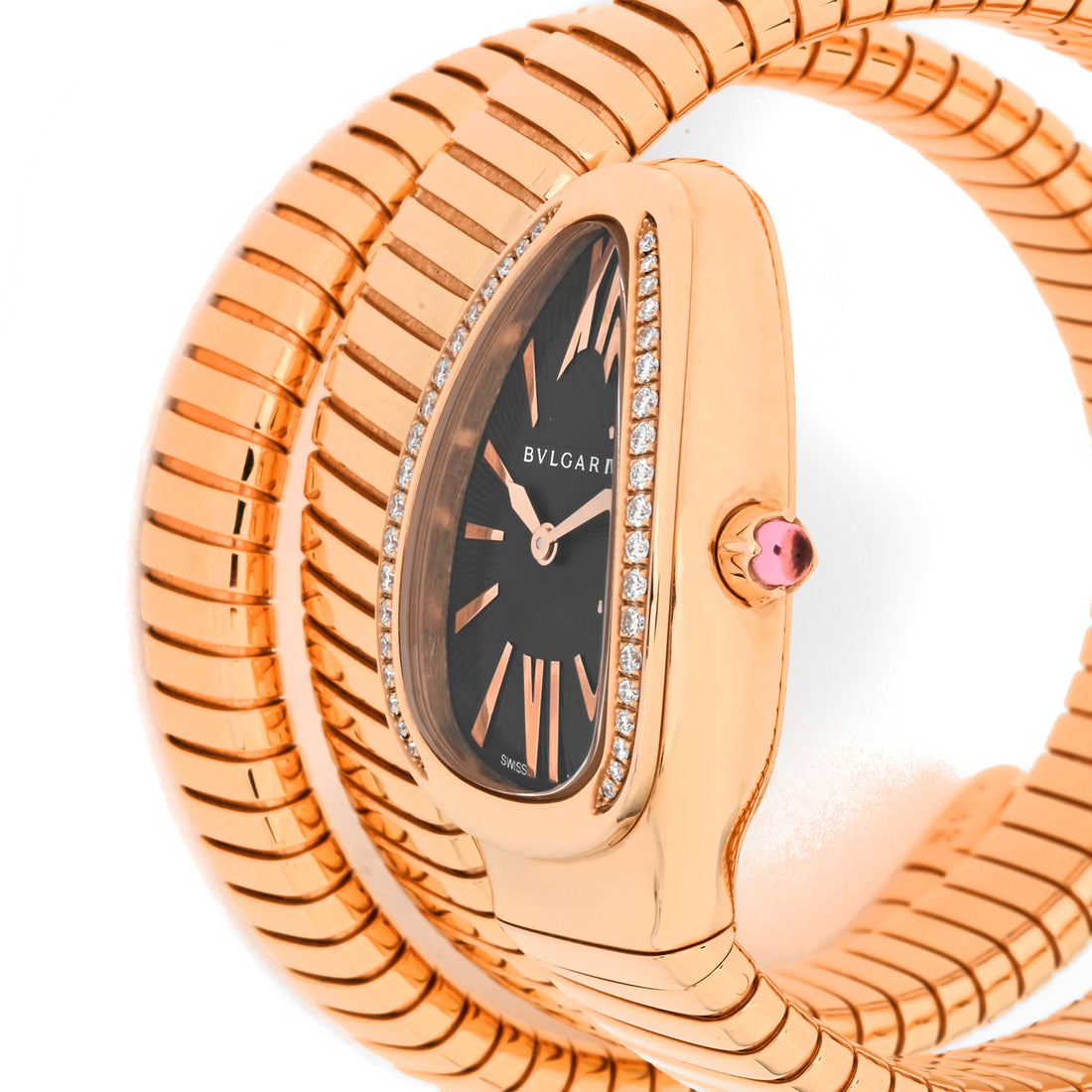 Bvlgari Serpentine Rose Gold Factory Diamond Bezel Black Dial on Double Wrap SPP35G