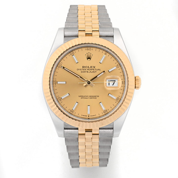 Rolex Datejust 41mm Stainless Steel and Yellow Gold Champagne Index Dial on Jubilee 126333
