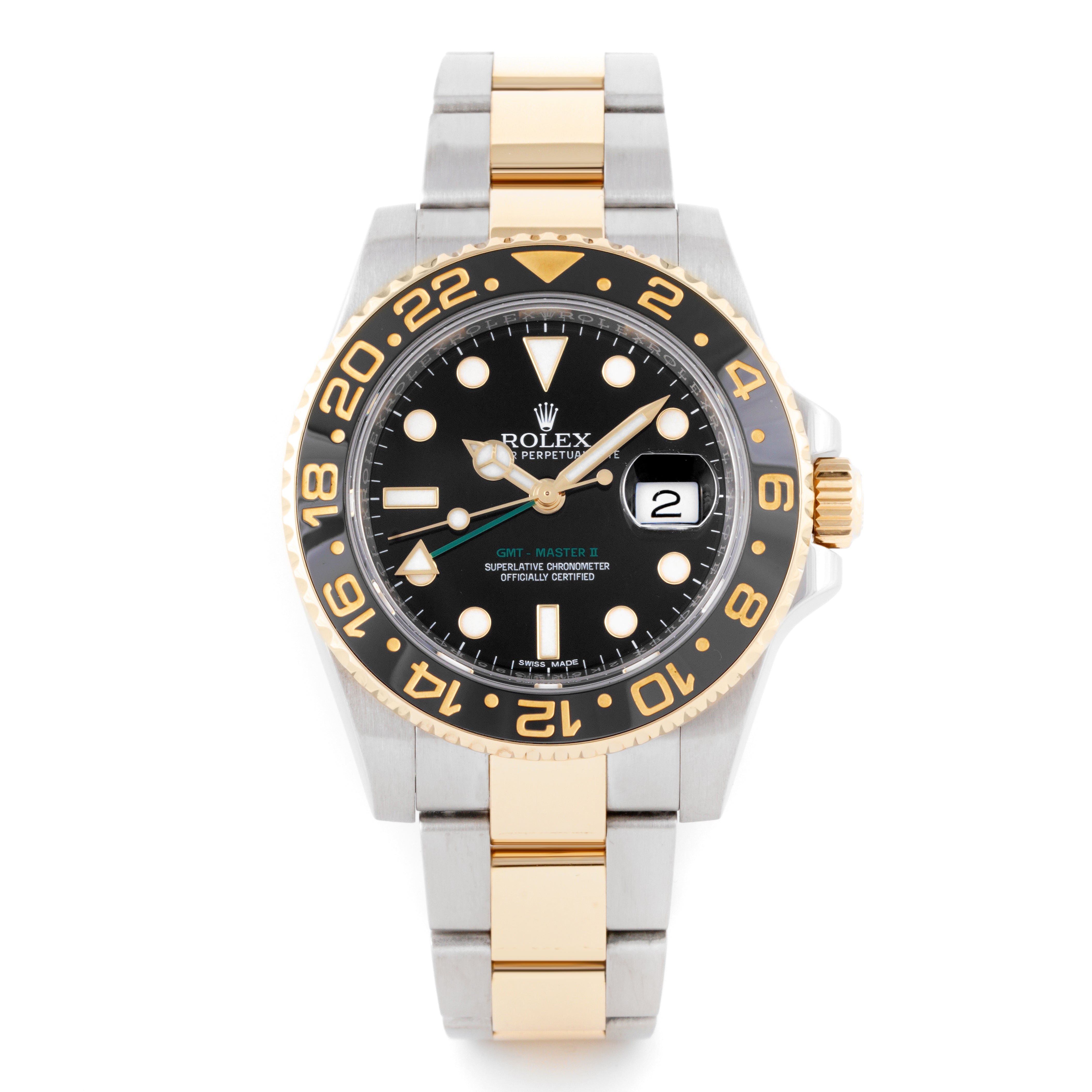 Rolex GMT-Master II Stainless Steel and Yellow Gold Black Dial on Oyster 116713LN