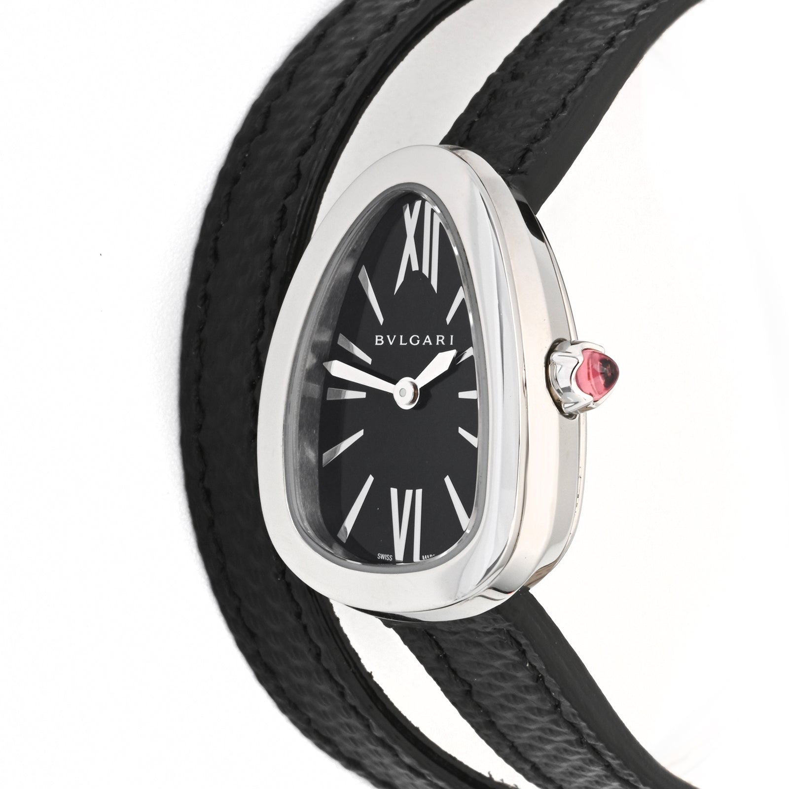 Bvlgari Serpenti Stainless Steel Black Dial on Leather Band 102782