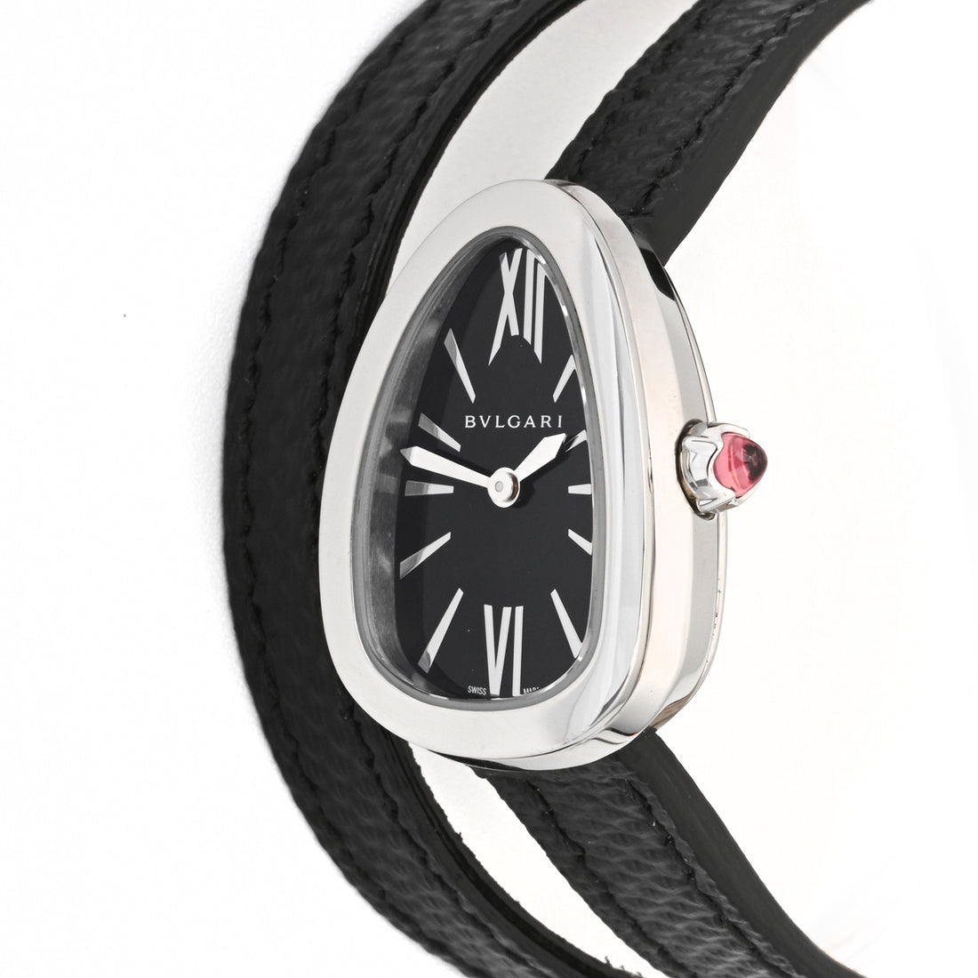 Bvlgari Serpenti Stainless Steel Black Dial on Leather Band 102782
