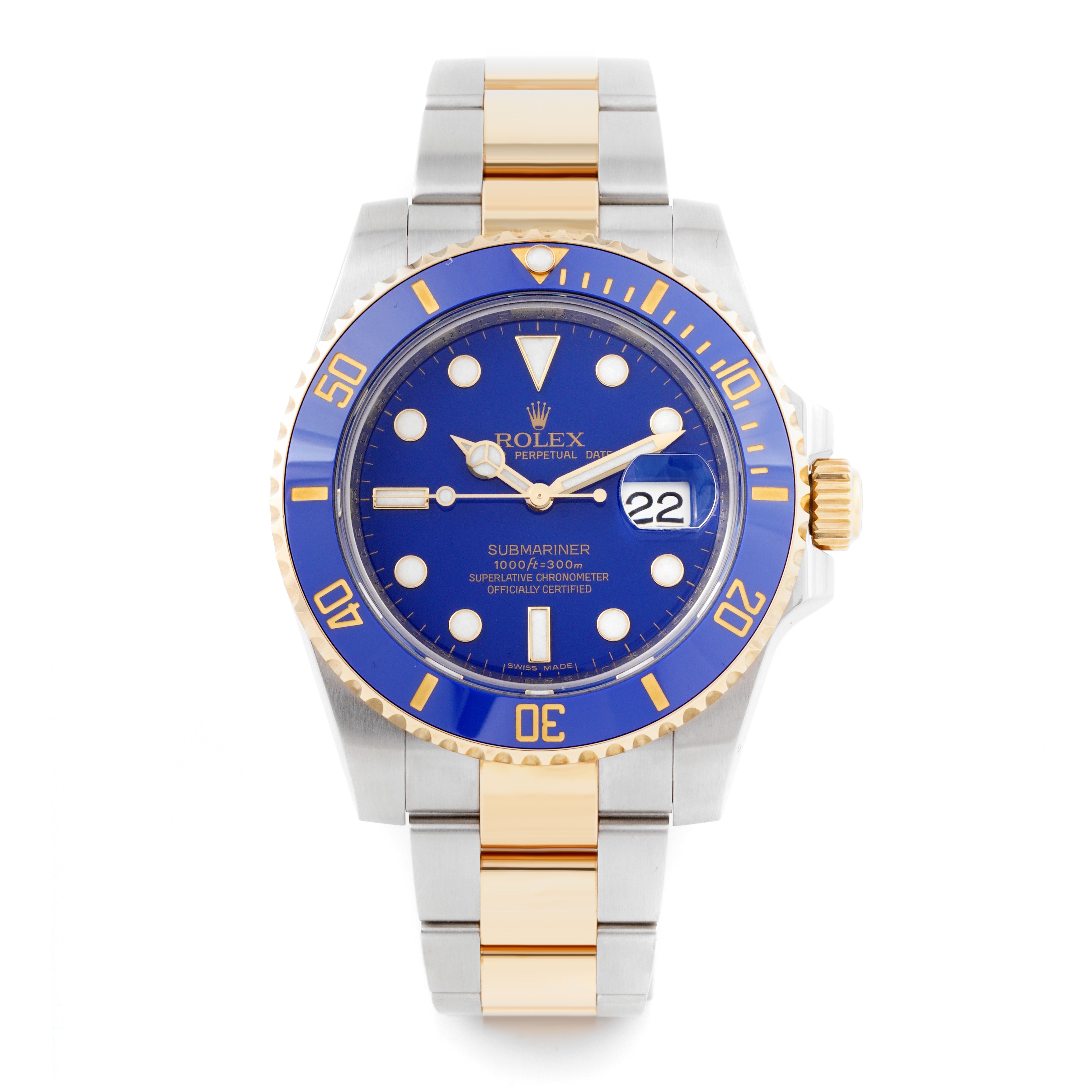 Rolex Submariner 40mm Stainless Steel and Yellow Gold Blue Dial on Oyster 116613LB Card 2018