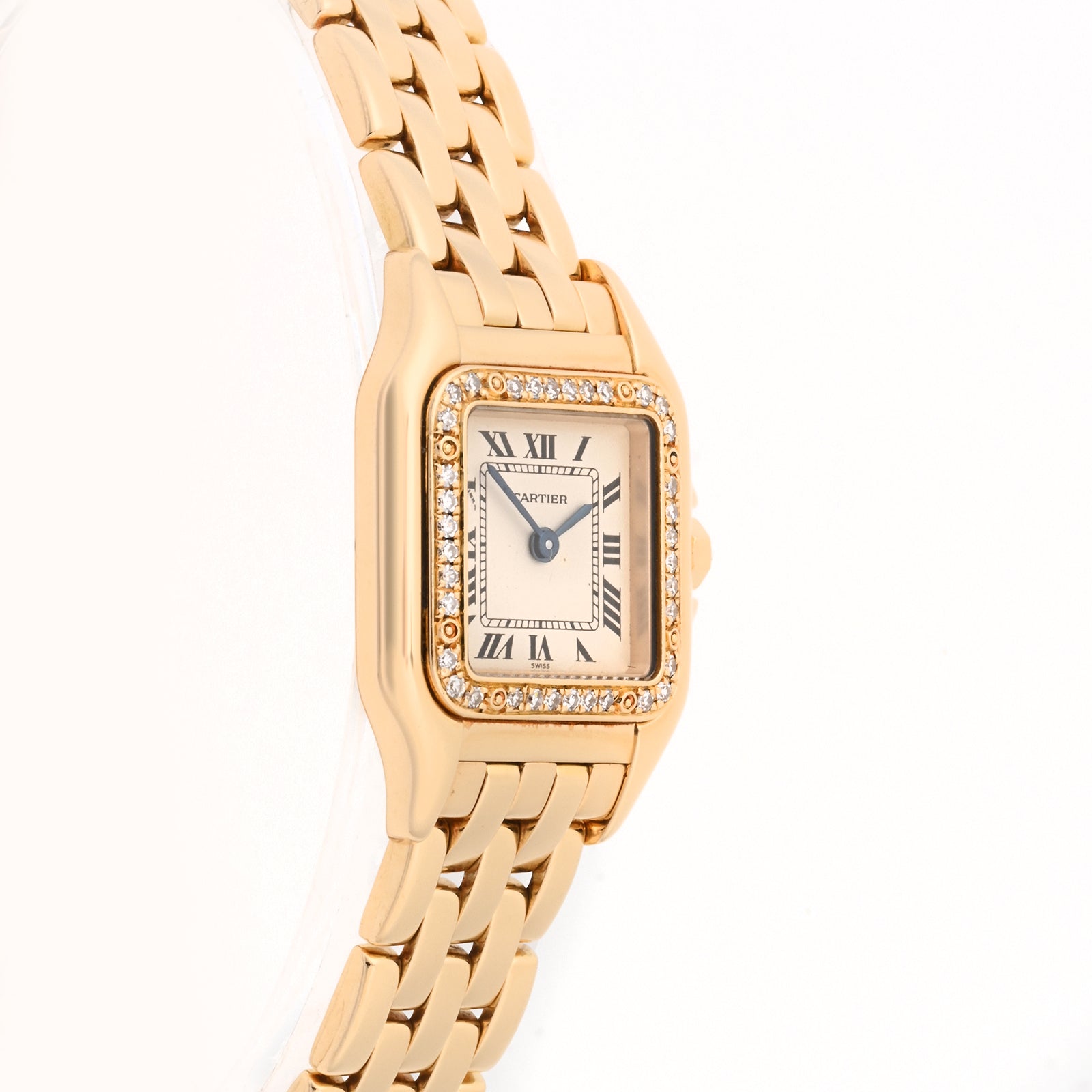 Cartier Panthere Small Yellow Gold Factory Diamond Bezel Ivory Roman Dial on Bracelet 128000m
