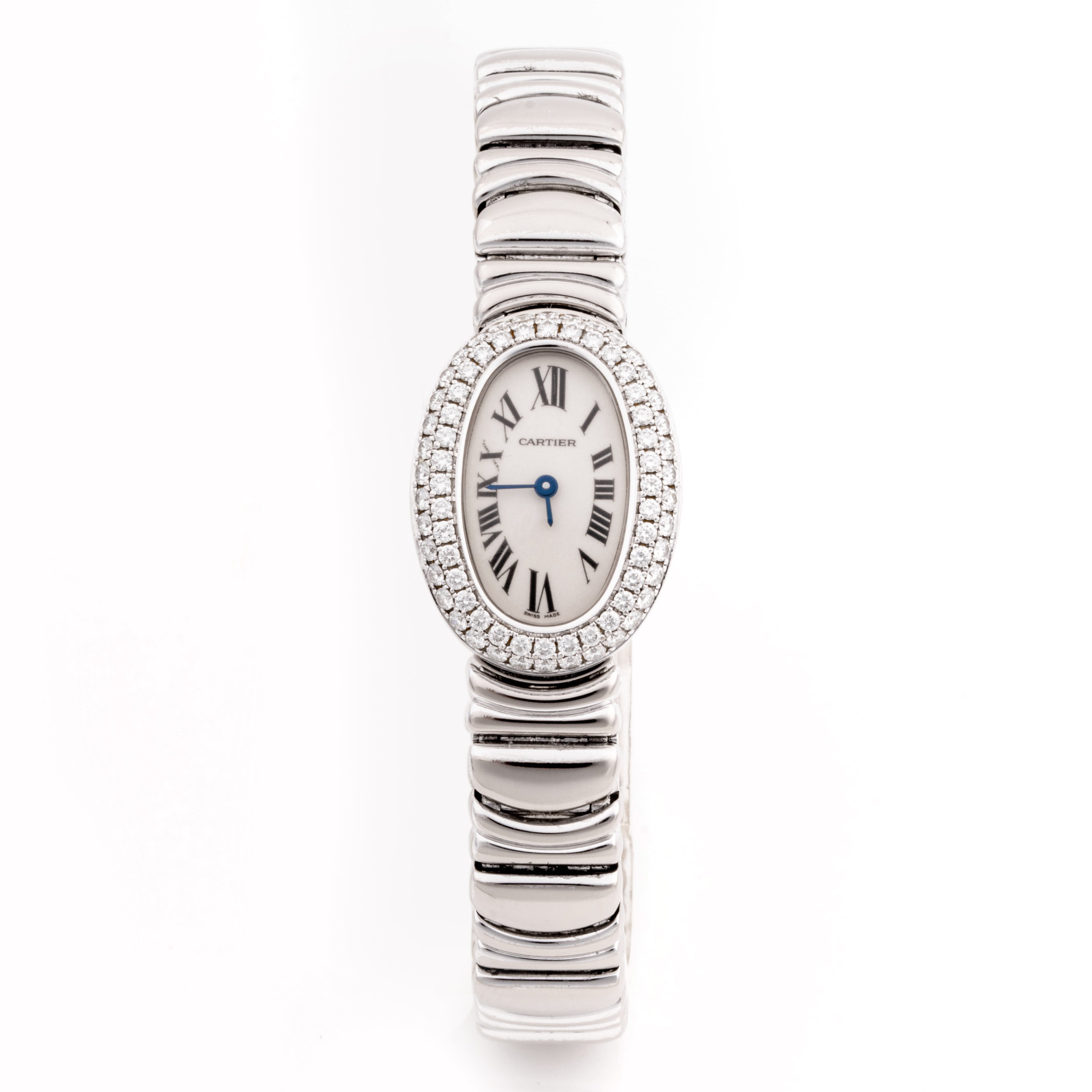 Cartier Baignoire White Gold Mini Silver Roman Dial on White gold Bracelet WB5095L2