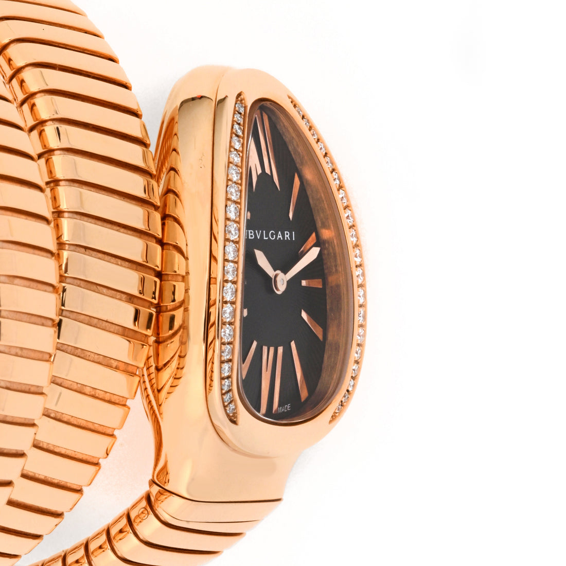 Bvlgari Serpentine Rose Gold Factory Diamond Bezel Black Dial on Double Wrap SPP35G