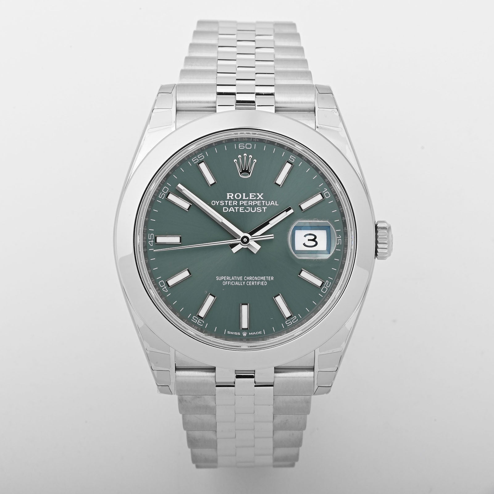Rolex Datejust 41 Stainless Steel Mint Green Index Dial on Jubilee 126300 Card 2023