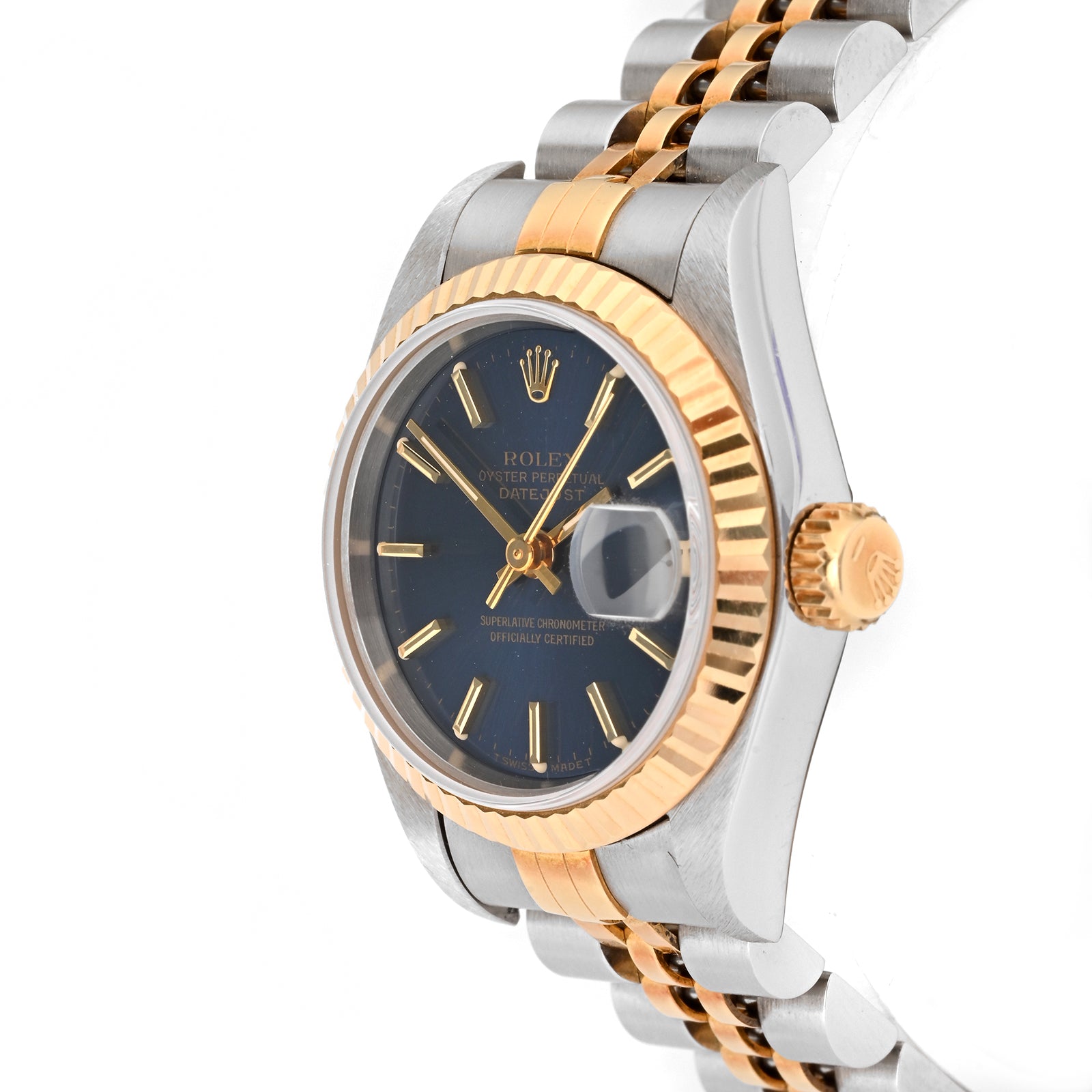 Rolex Datejust Lady Stainless And Yellow Gold Blue Stick Dial on Jubilee 69173 Papers