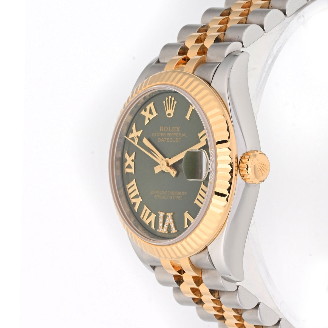 Rolex Datejust 31mm Stainless Steel and Yellow Gold Olive Green Diamond Roman Six Dial on Jubilee 278273 Card 2020
