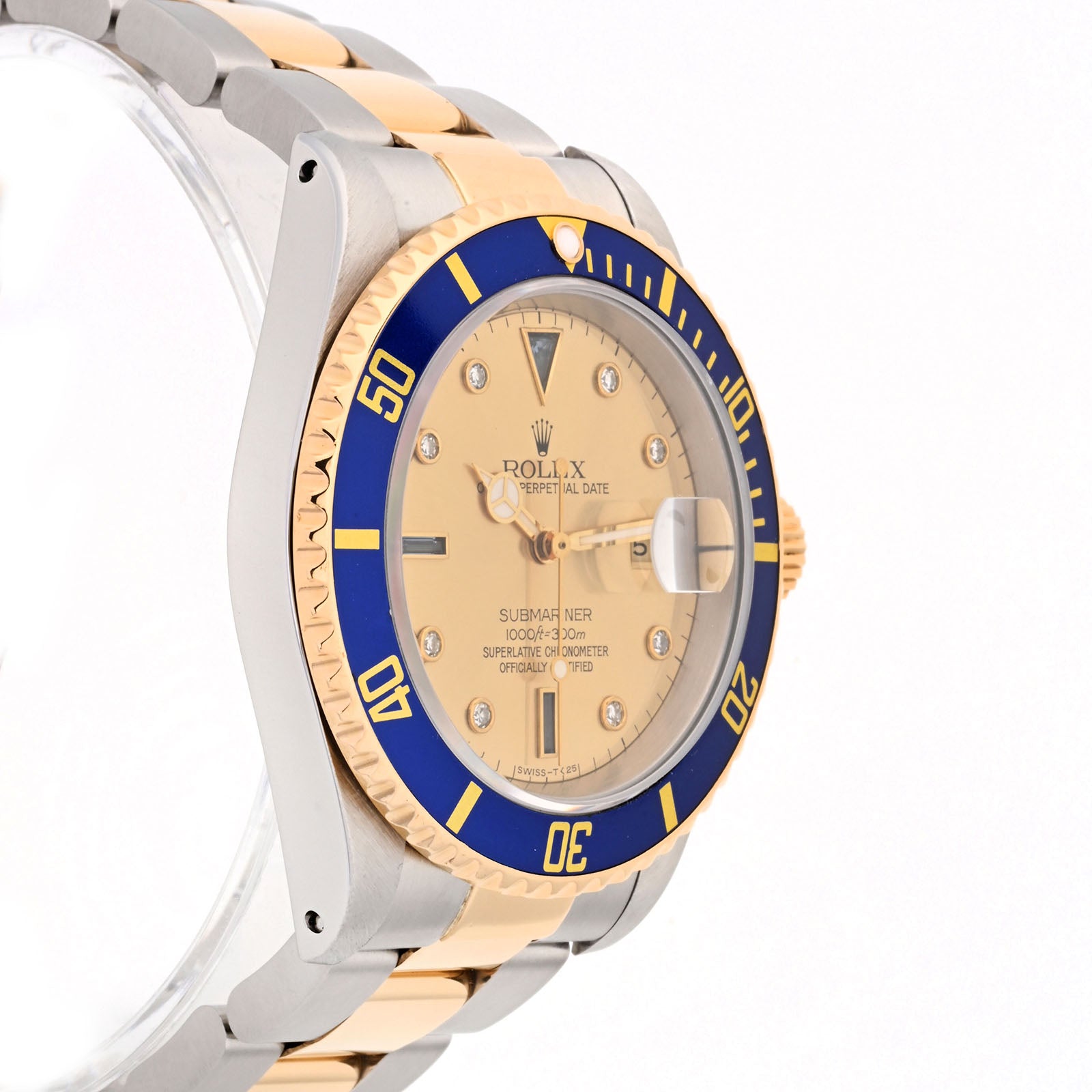 Rolex Submariner 40mm Stainless Steel And Yellow Gold Champagne Serti Dial 16613