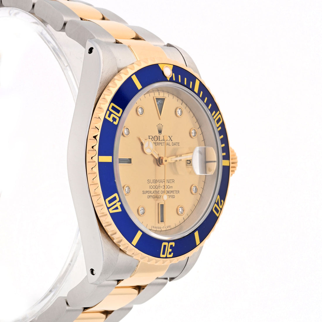 Rolex Submariner 40mm Stainless Steel And Yellow Gold Champagne Serti Dial 16613