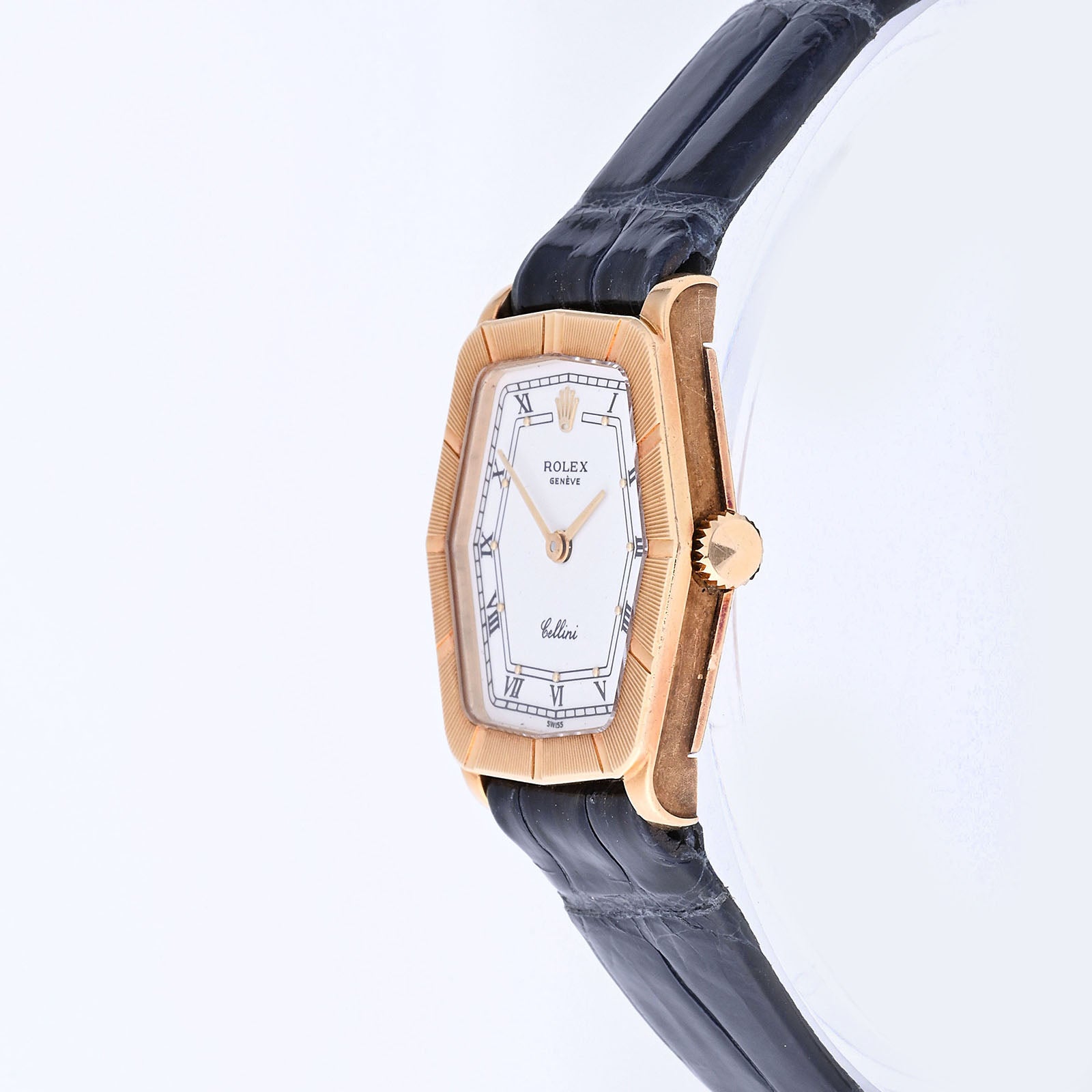 Rolex Cellini 25mm Yellow Gold White Roman Dial on Blue Leather 4160