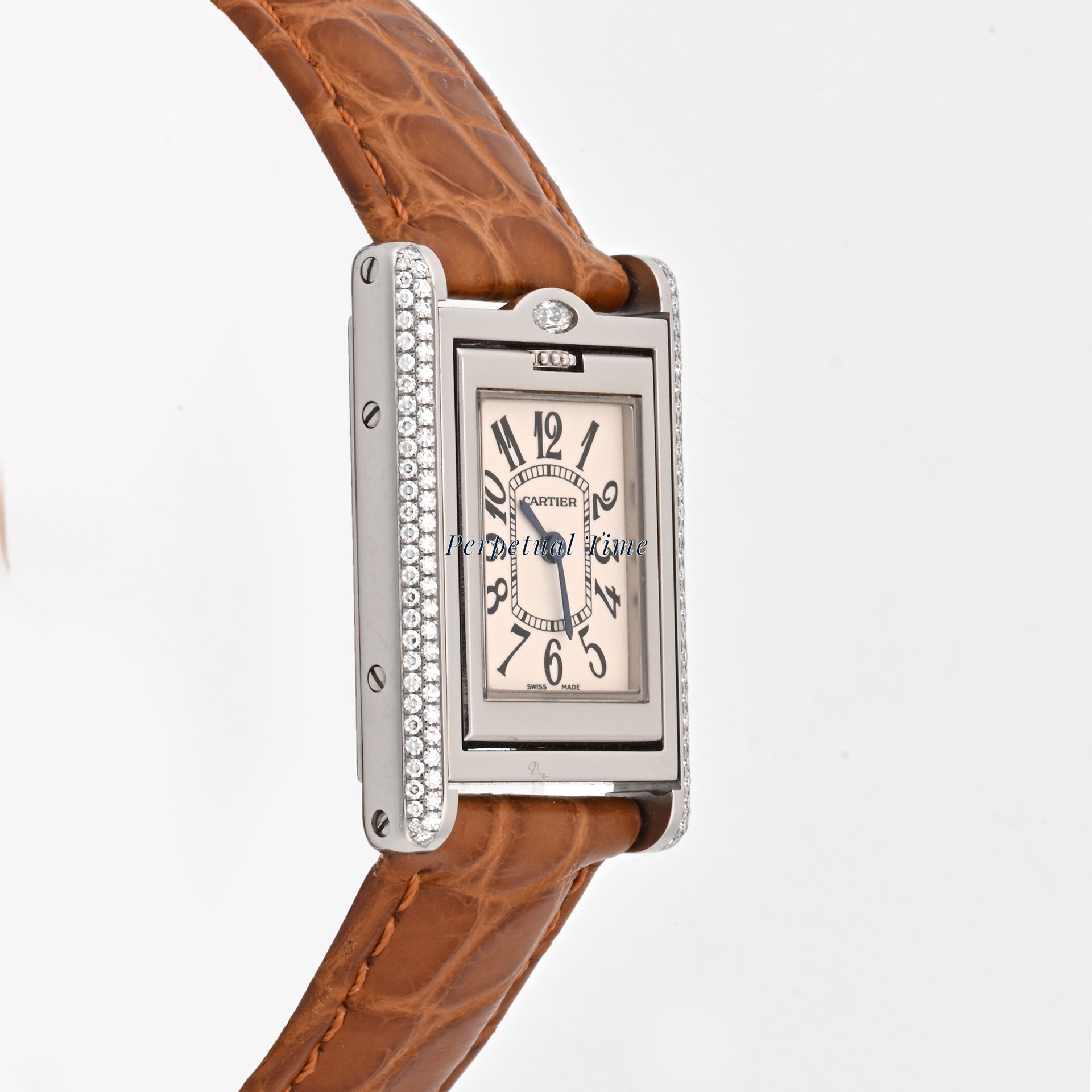 Cartier Tank Basculante White Arabic Dial on Brown Leather band wa202751