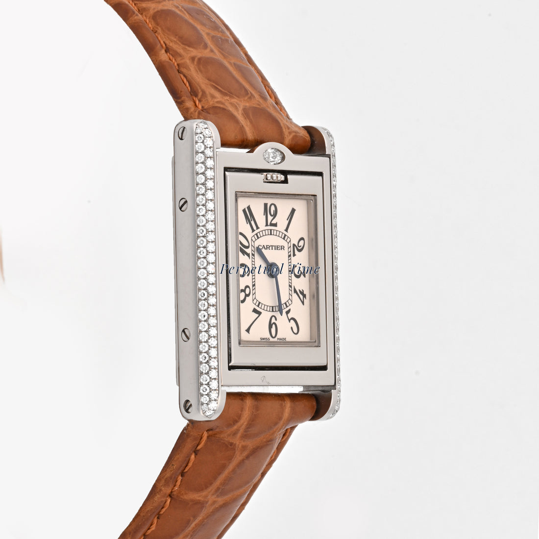 Cartier Tank Basculante White Arabic Dial on Brown Leather band wa202751