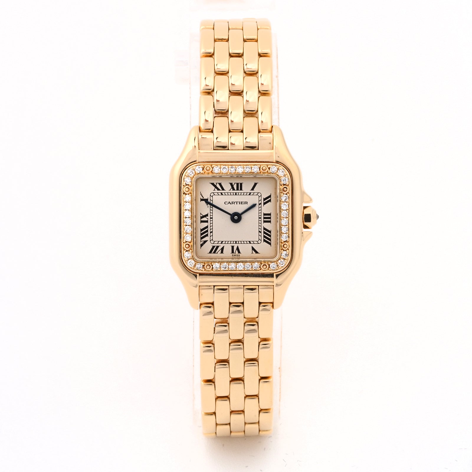 Cartier Panthere Small Yellow Gold Factory Diamond Bezel Ivory Roman Dial on Bracelet 128000m