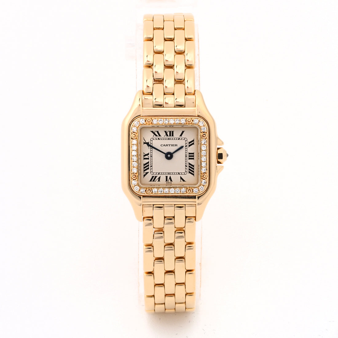 Cartier Panthere Small Yellow Gold Factory Diamond Bezel Ivory Roman Dial on Bracelet 128000m