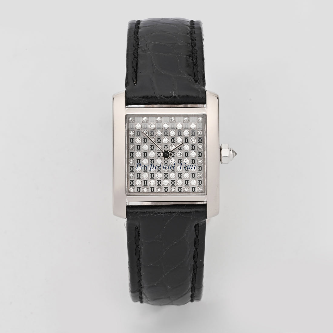 Cartier Tank Francaise Diamond Dial on Black Leather w Deployment Buckle band WE102631