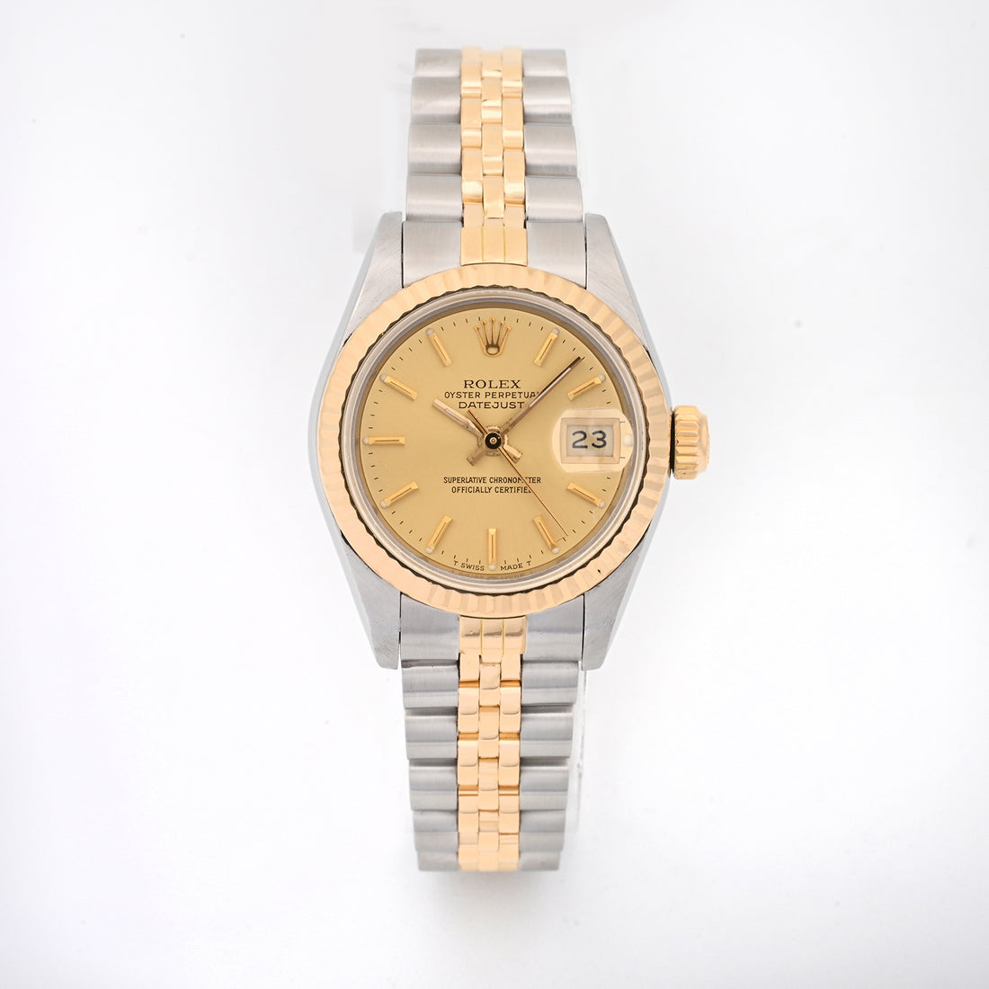 Rolex Datejust Lady 26mm Champagne Stick Dial on Jubilee 69173 Papers