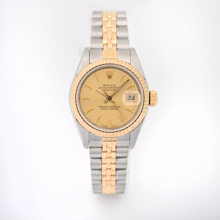 Rolex Datejust Lady 26mm Champagne Stick Dial on Jubilee 69173 Papers