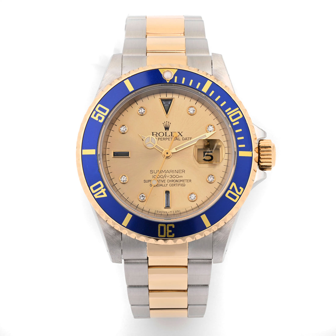 Rolex Submariner 40mm Stainless Steel And Yellow Gold Champagne Serti Dial 16613