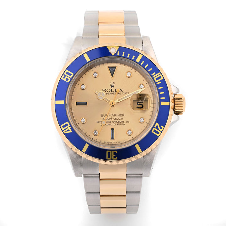 Rolex Submariner 40mm Stainless Steel And Yellow Gold Champagne Serti Dial 16613