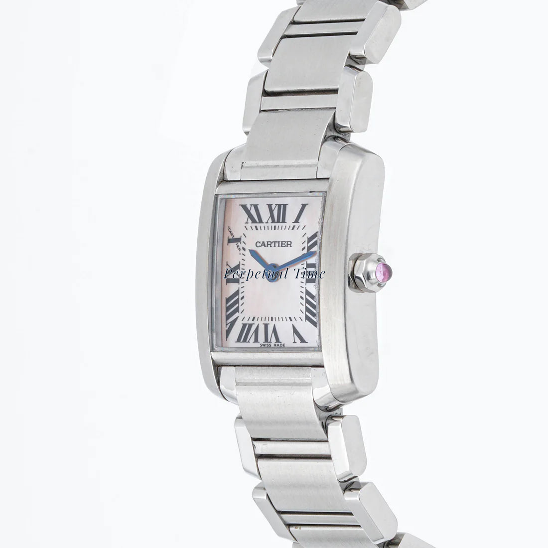 Cartier Tank Francaise Pink Mother Of Peral With Roman Dial on Bracelet band W51027Q3 Papers Open Date