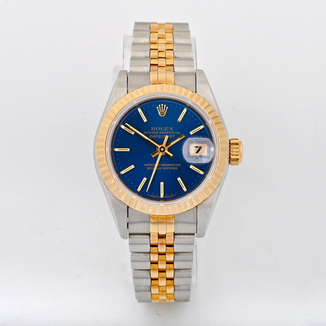 Rolex Datejust Lady Stainless And Yellow Gold Blue Stick Dial on Jubilee 69173 Papers
