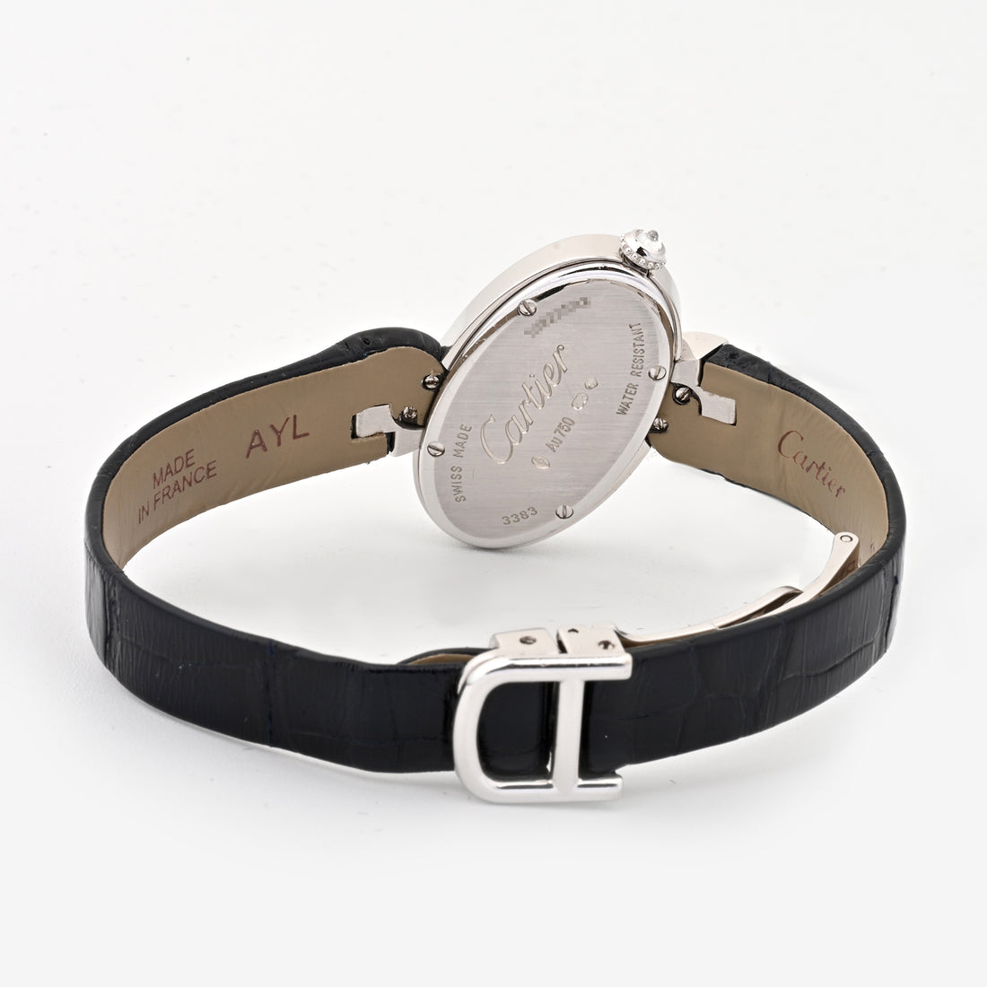 Cartier Delice White Gold Silver Roman Dial Factory Diamond on Black Leather w Deployment Buckle WG800014 Papers Open Date