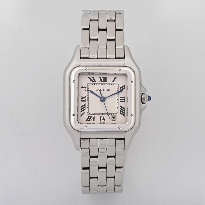 Cartier Panther Stainless Steel Mid Size White Roman Dial on Bracelet W25054P5