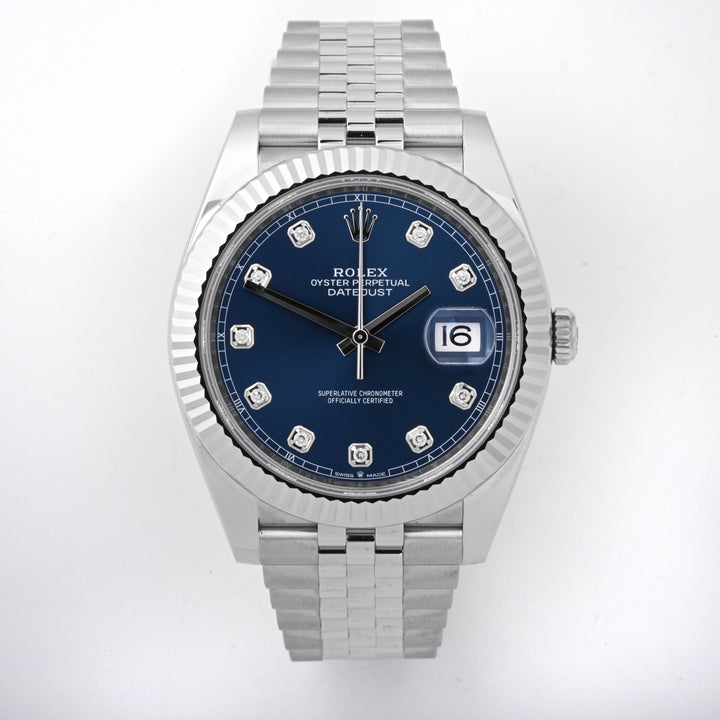Rolex Datejust 41 Stainless Steel Blue Diamond Dial on Jubilee 126334 Card 2024