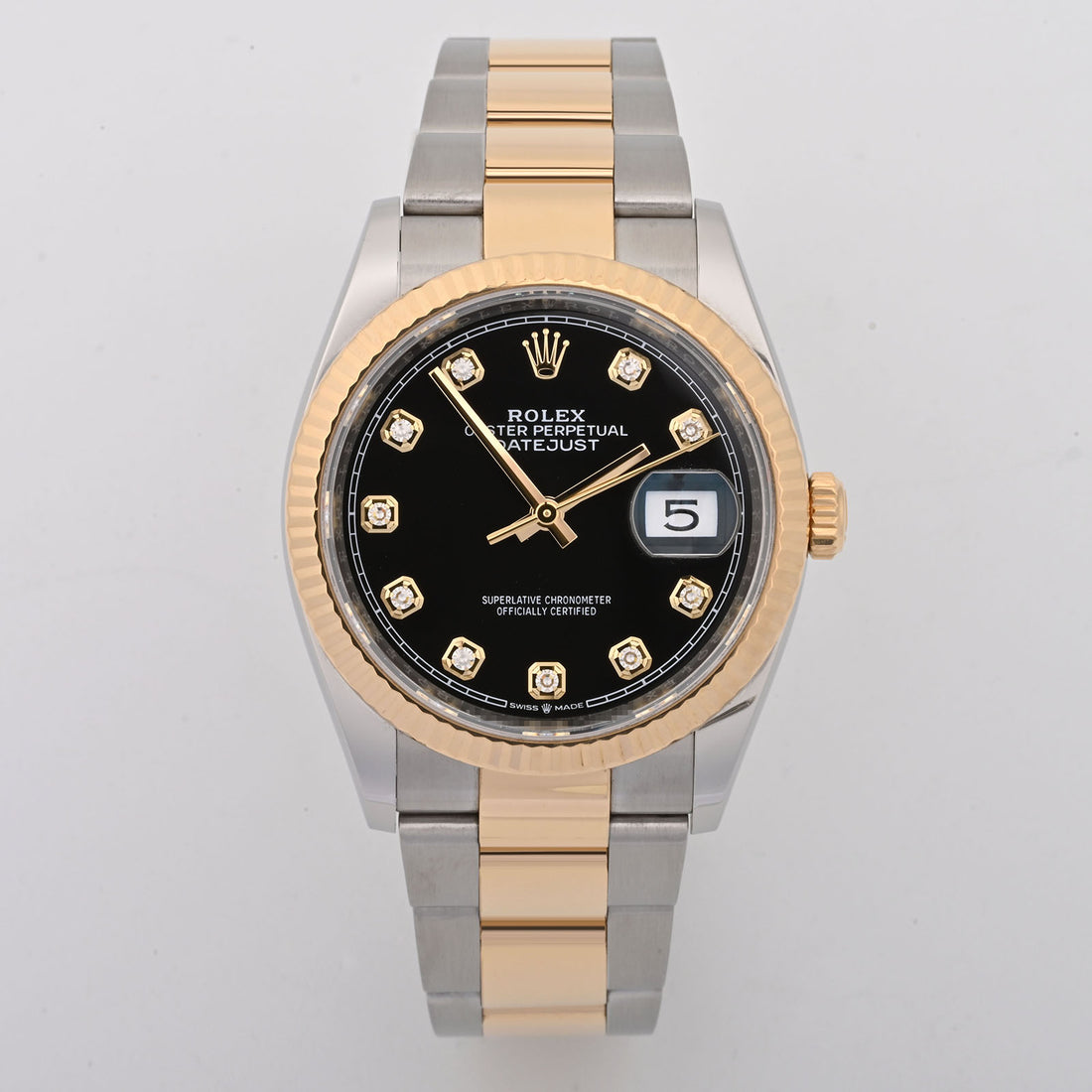 Rolex Datejust 36 Stainless Steel And Yellow Gold Black Diamond Dial on Oyster 126233 Card 2020
