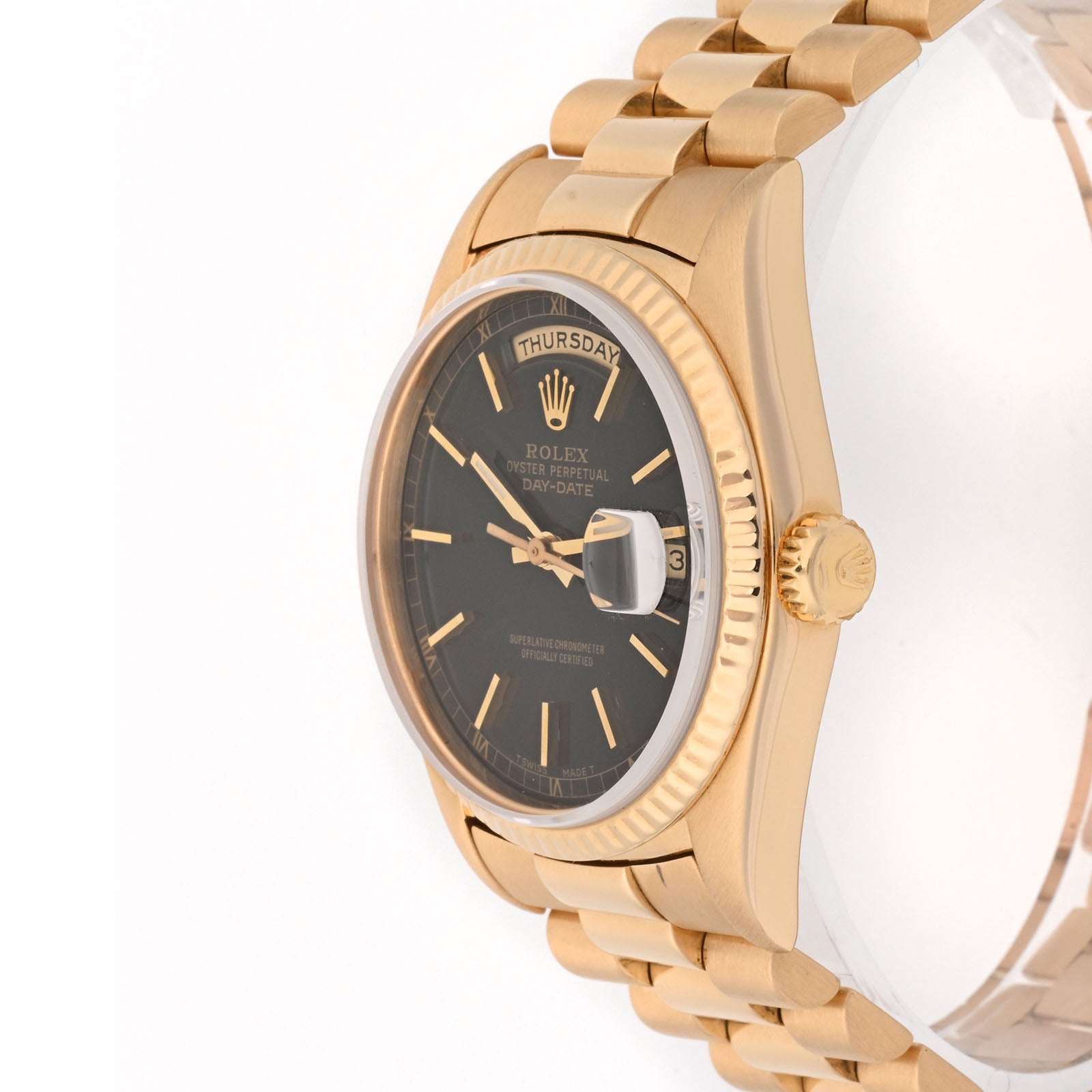 Rolex Day-Date 36mm Yellow Gold Black Stick Dial on President Band 18238