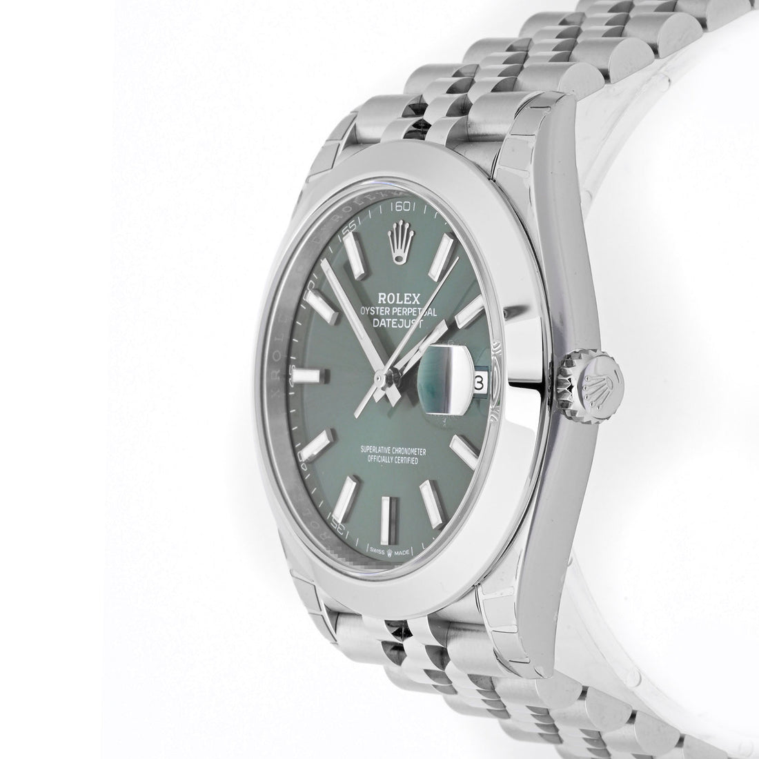 Rolex Datejust 41 Stainless Steel Mint Green Index Dial on Jubilee 126300 Card 2023