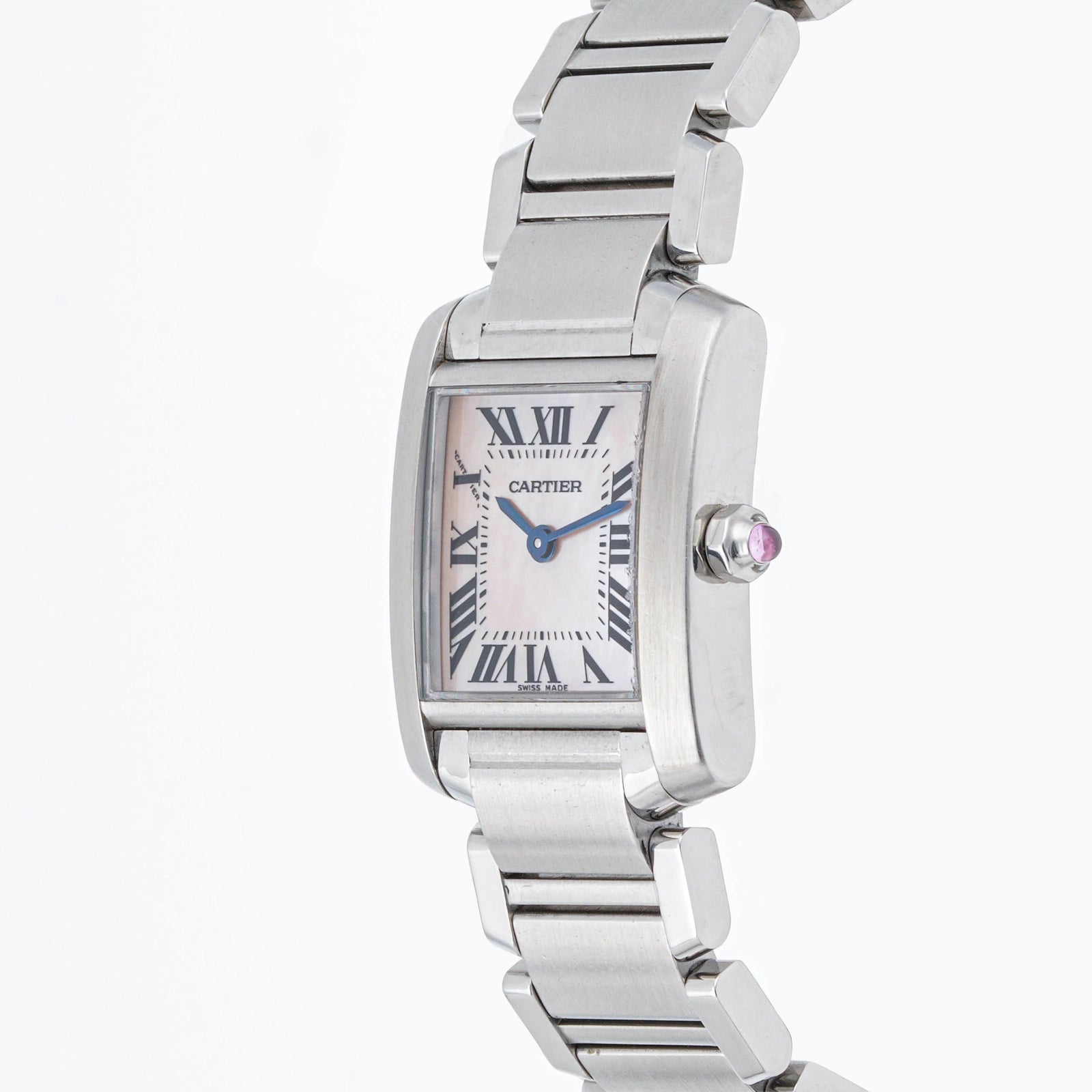 Cartier Tank Francaise Pink Mother Of Peral With Roman Dial on Bracelet W51027Q3 Papers Open Date